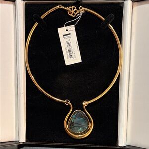 Trina Turk Gold Necklace with Iridescent Blue-Green Teardrop Pendant